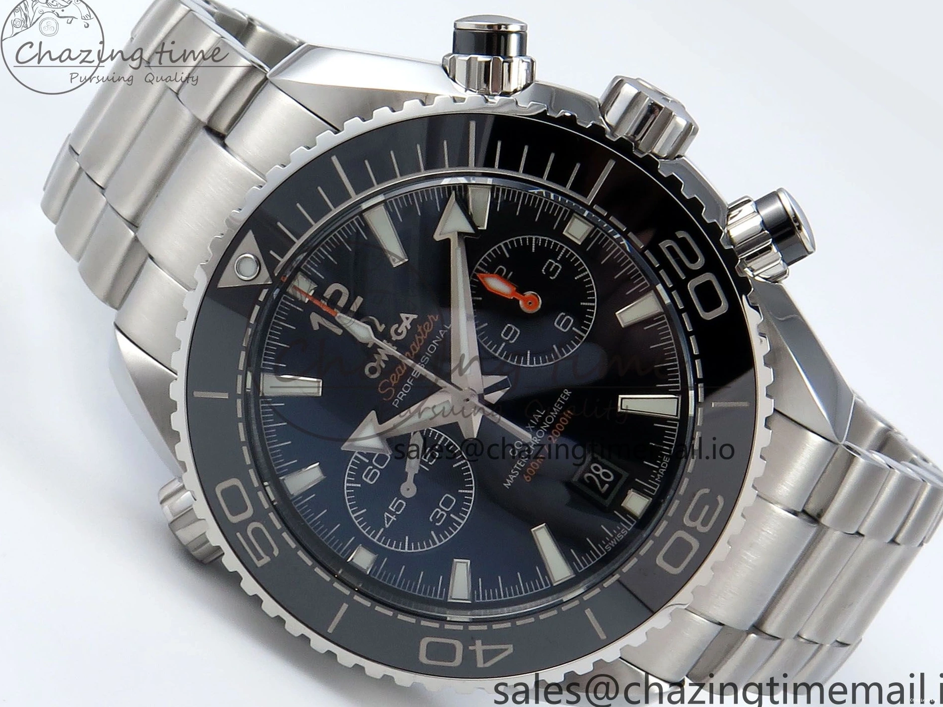 1231 FreshLook Planet Ocean Master Chronometer 600M 45.5mm SS SCF 1:1 Best Edition Black Bezel Black Dial on SS Bracelet A9900 Super Clone 7675